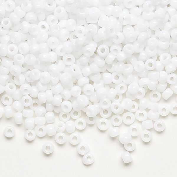 Seed bead, Dyna-Mites™, glass, opaque white, #8 round. Sold per 40-gram pkg. image number 0