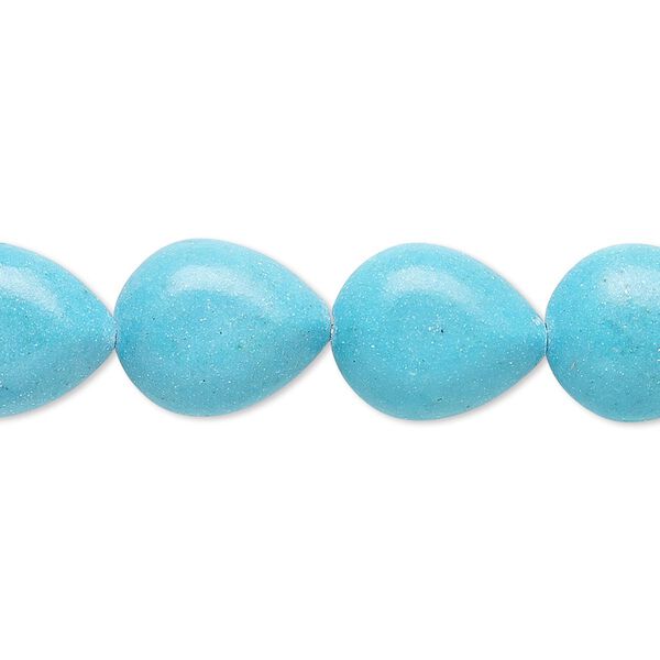 Bead, magnesite (dyed / stabilized), blue, 14x12mm puffed teardrop, C grade, Mohs hardness 3-1/2 to 4. Sold per 15-inch strand. image number 0