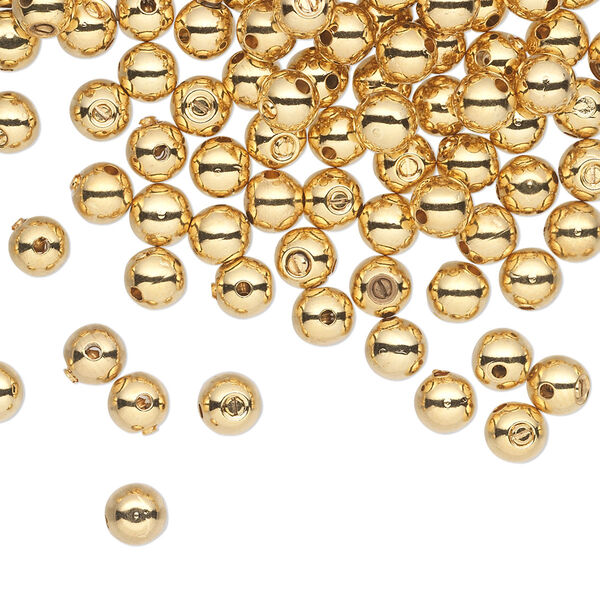 Crimp, Screw-Tite Crimps™, gold-plated copper, 4mm round, for wire up to 0.024 inches. Sold per pkg of 144 (1 gross). image number 0