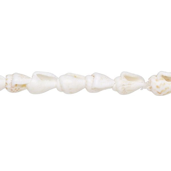 Bead, nassa white shell (bleached), 9x6mm-12x5mm shell, Mohs hardness 3-1/2. Sold per 56-inch strand. image number 0