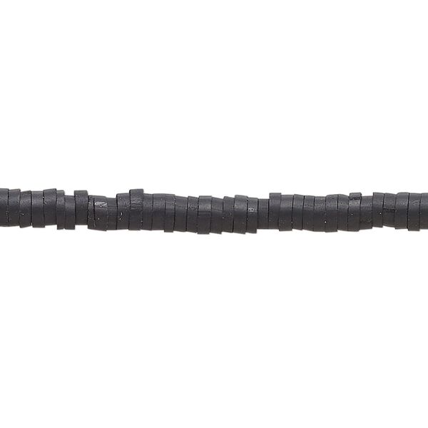 Bead, polymer clay, opaque black, 4x1mm heishi. Sold per pkg of (2) 16-inch strands. image number 0