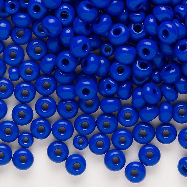 Seed bead, glass, pkg/50g, #4 round, opaque lapis blue. image number 0