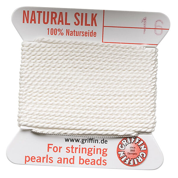 Thread, Griffin, silk, white, size #16. Sold per 2-meter card (approximately 78 inches). image number 0