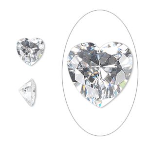 Gem, cubic zirconia, spinel white, 8mm faceted heart, Mohs hardness 8-1/2. Sold individually.