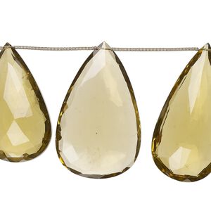 Golden quartz 1pkg8, hand-cut top-drilled faceted puffed teardrop bead 33x19mm-50x25mm
