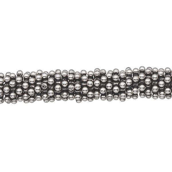 Bead, antiqued sterling silver, 7x1mm beaded snowflake. Sold per 1/4 troy ounce pkg, approximately 15-20 beads. image number 0