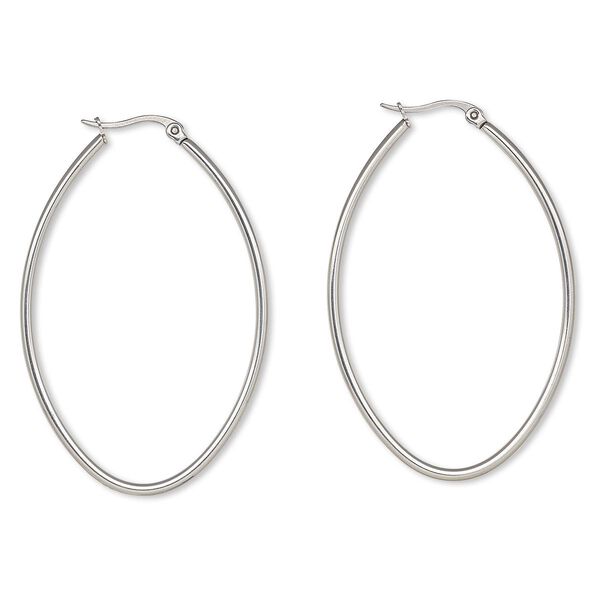 Earring, stainless steel, 58x39mm oval hoop. Sold per pair. image number 0