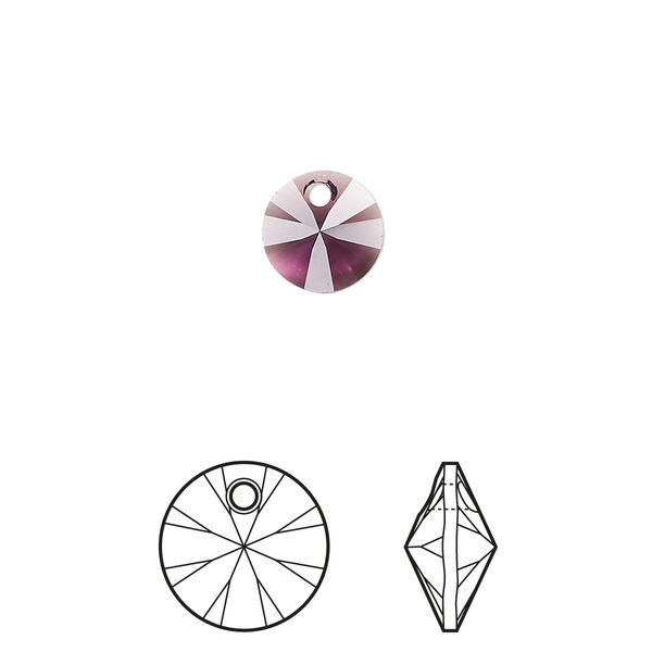 Drop 12pk amethyst, Crystal Passions® 8mm pendant mini disk 6428 image number 0