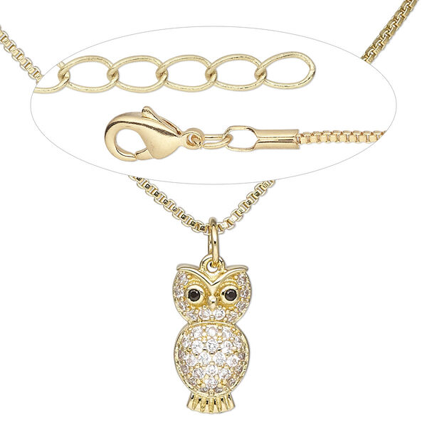 Necklace, Everyday Jewelry™, cubic zirconia and gold-finished brass charm with gold-finished brass chain, 18 inches. Sold individually. image number 0