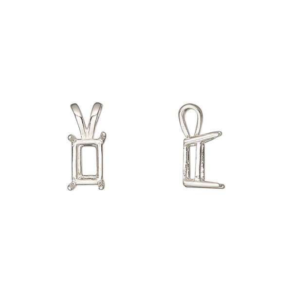 Pendant, Sure-Set™, sterling silver, 8x6mm 4-prong emerald-cut basket setting. Sold individually. image number 0