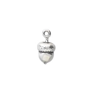 Charm, antiqued sterling silver, 10x8mm 3D acorn. Sold individually.