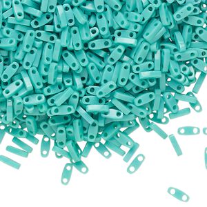 Seed bead, TILA®, glass, pkg/5g, 5x1.2mm quarter tila rectangle, opaque mint green, (QTL-412).