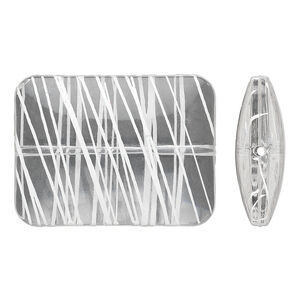 Bead, acrylic, semitransparent clear and white, 40x30mm puffed rectangle with painted line design. Sold per pkg of 12.