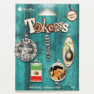 Component, "pewter" (zinc-based alloy), assorted Mexico designs. Sold per pkg of 5 components.