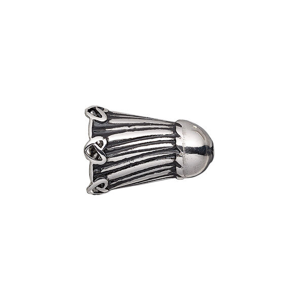 Cone, enamel and stainless steel, black, 18x13mm tassel with heart design, 10mm inside diameter. Sold individually. image number 0