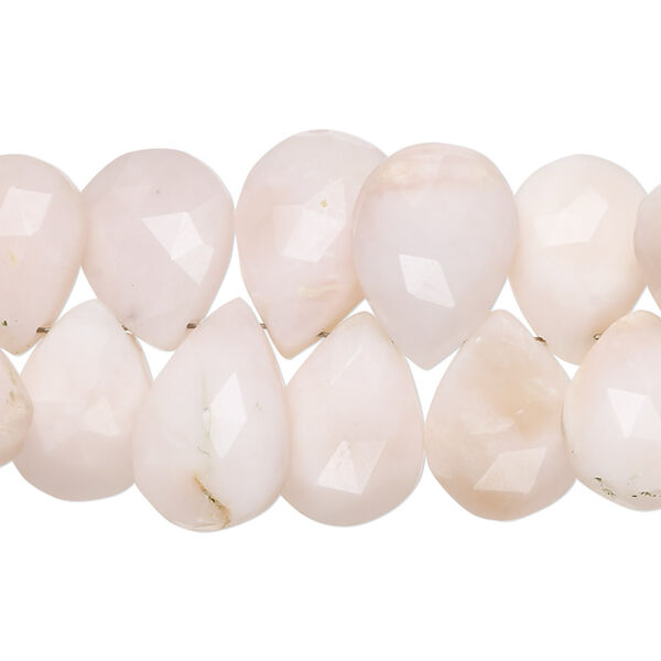 Bead, pink opal (natural), light to medium, 12x9mm-17x13mm hand-cut top-drilled faceted puffed teardrop with 0.4-1.4mm hole, B grade, Mohs hardness 5 to 6-1/2. Sold per 8-inch strand, approximately 45 beads. image number 0