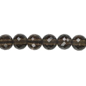 Smoky quartz 1pkg10, hand-cut faceted round bead 8mm