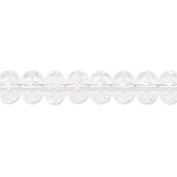 Bead, Czech fire-polished glass, transparent clear, 9x5mm faceted rondelle. Sold per 15-1/2" to 16" strand. image number 0