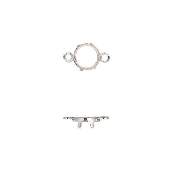 Link, sterling silver, 7mm round with 6mm 4-prong low wall bezel setting. Sold per pkg of 2. image number 0