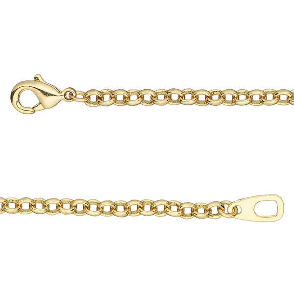 Chain, gold-finished brass, 3mm rolo, 16 inches with lobster claw clasp. Sold individually. image number 0
