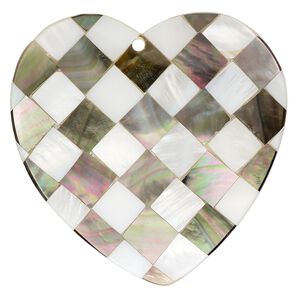 Focal, black lip shell / gold lip shell / mother-of-pearl shell (assembled), 55x53mm - 58x57mm single-sided heart, Mohs hardness 3-1/2. Sold individually.