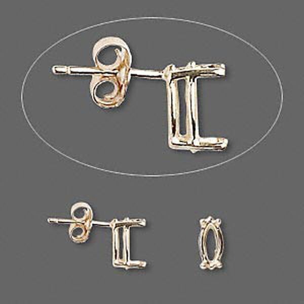 Earstud, Sure-Set™, 14Kt gold, 8x4mm with 4-prong marquise basket setting. Sold per pair. image number 0
