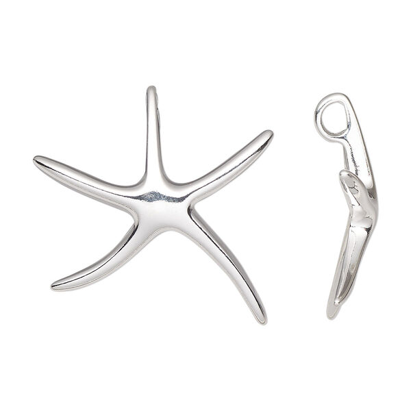 Pendant, sterling silver, 25.5x25mm single-sided starfish. Sold individually. image number 0
