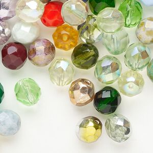 Bead mix fire-polished glass 1pkg1 opaque / transparent mixed colors 2 ounces 8mm