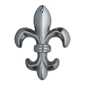 Hemalyke™ 1pkg1, top-drilled 1-sided fleur-de-lis focal 38x28.5mm