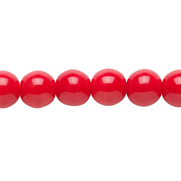 Bead, Czech glass druk, opaque red, 10mm round. Sold per 15-1/2" to 16" strand. image number 0