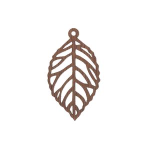 Drop, black walnut (natural), 25x15.5mm single-sided laser-cut leaf with cutout design. Sold individually.