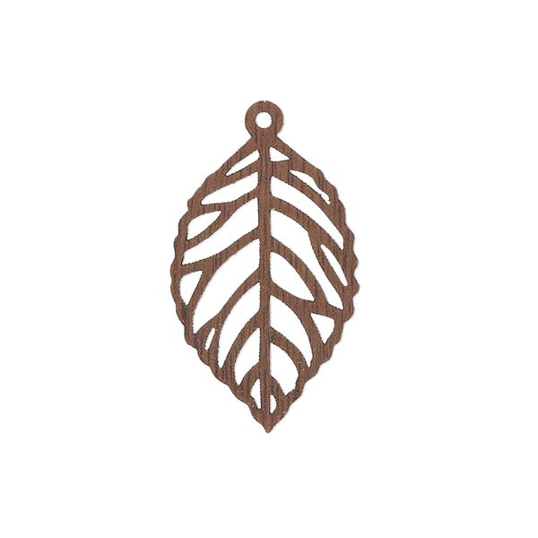 Drop, black walnut (natural), 25x15.5mm single-sided laser-cut leaf with cutout design. Sold individually. image number 0