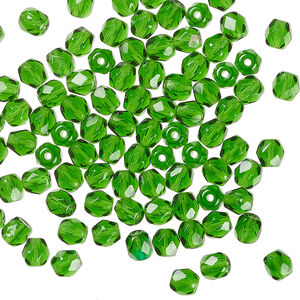 Bead, Czech fire-polished glass 1pkg1200, emerald green, 4mm faceted round. 1 mass.