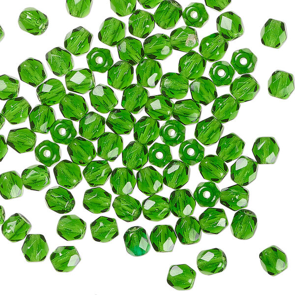 Bead, Czech fire-polished glass 1pkg1200, emerald green, 4mm faceted round. 1 mass. image number 0
