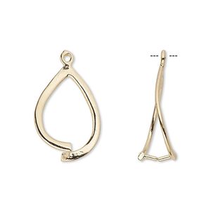 Bail, ice-pick, gold-plated brass, 19x15mm teardrop, 16mm grip length. Sold per pkg of 2.