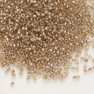 Seed bead, Delica®, glass, pkg/7.5g, #11 round, translucent beige-lined luster crystal clear (DB-0907).