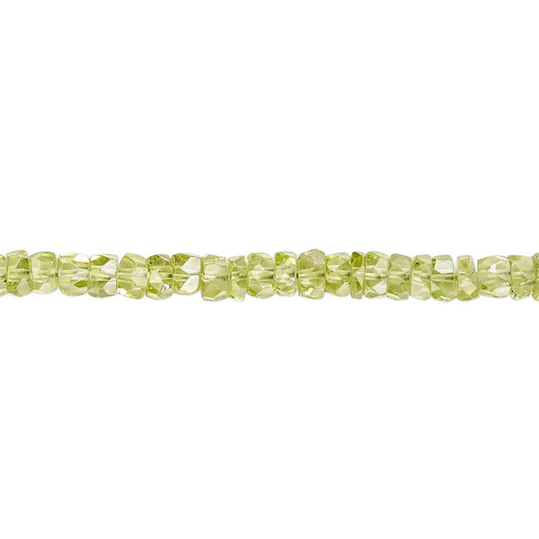Bead, peridot (natural), 4x2mm-4x3mm hand-cut faceted heishi, B grade, Mohs hardness 6-1/2 to 7. Sold per 15-1/2" to 16" strand. image number 0