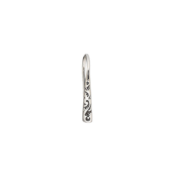 Ear wire, antiqued sterling silver, 16mm fishhook with textured design and hole, 20 gauge. Sold per pair. image number 0