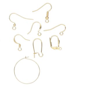 Earring mix hoop / kidney / leverback / fishhook 1pkg100 gold-plated, mixed sizes and shapes, 22-24 gauge brass / steel 50 pair