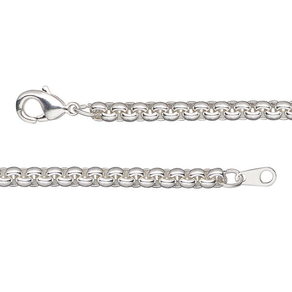 Chain, silver-plated brass, 3.5mm rolo, 16 inches with lobster claw clasp. Sold individually. image number 0