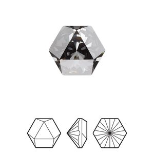 Fancy stone 1pk crystal silver night foil back, Crystal Passions® 16x14mm prismatic hexagon 4699