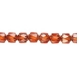 Bead, Czech dipped décor glass, tangerine Apollo, 6mm round cathedral. Sold per 15-1/2" to 16" strand.