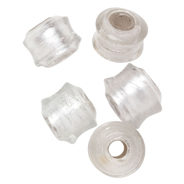 Bead, glass, clear with silver-colored foil, 20x18mm-24x22mm spool with 5-8mm hole. Sold per pkg of 5. image number 0