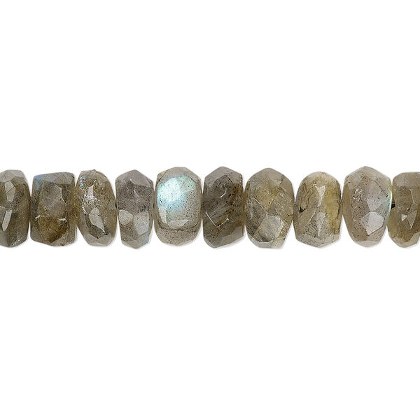 Bead, labradorite (natural), 7x3mm-9x6mm hand-cut faceted rondelle with 0.4-1.4mm hole, B- grade, Mohs hardness 6 to 6-1/2. Sold per 8-inch strand. image number 0