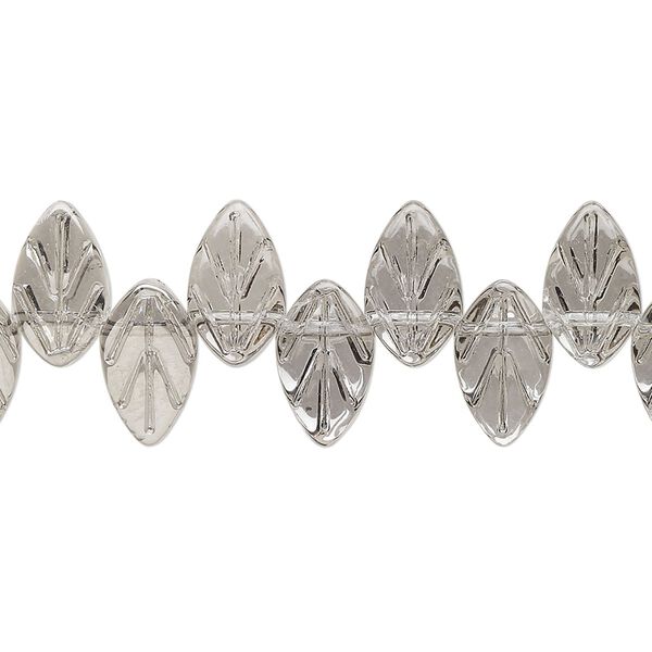 Bead, glass, translucent grey, 11x6.5mm top-drilled leaf. Sold per 15-1/2" to 16" strand. image number 0