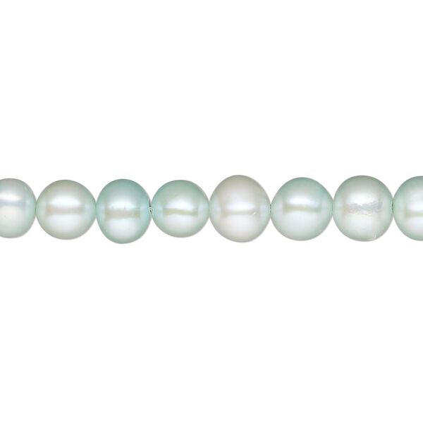 Pearl, cultured freshwater pearl (dyed), pkg/15 inches, 7-9mm semi-round, C- grade, teal green and light teal green. image number 0