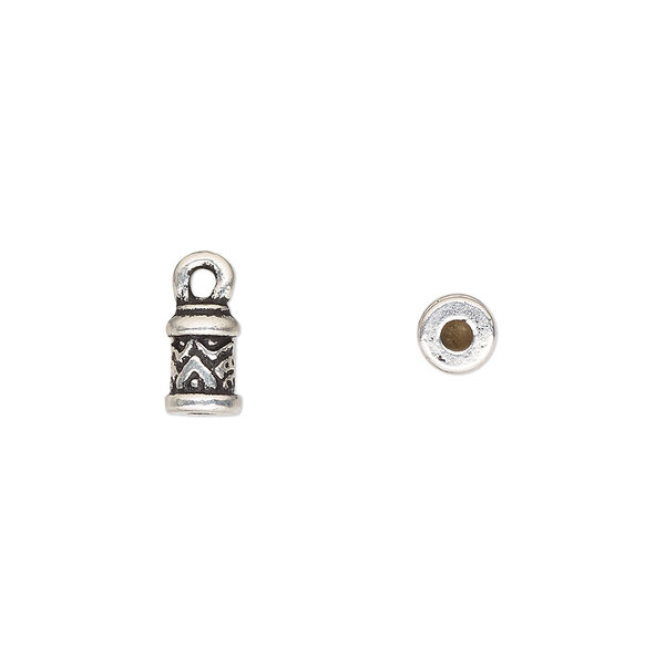 Cord end, glue-in, TierraCast®, antique silver-plated pewter (tin-based alloy), 7.5x5mm with temple design, 2mm inside diameter. Sold per pkg of 2. image number 0