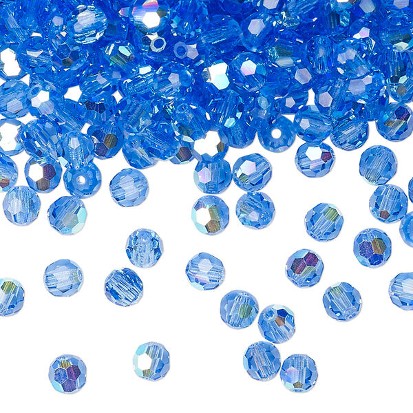 Bead 24pk sapphire AB, Preciosa Czech crystal 4mm round image number 0