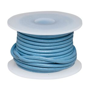 Cord, leather (dyed), turquoise blue, 1.4-1.6mm round. Sold per 5-yard spool.