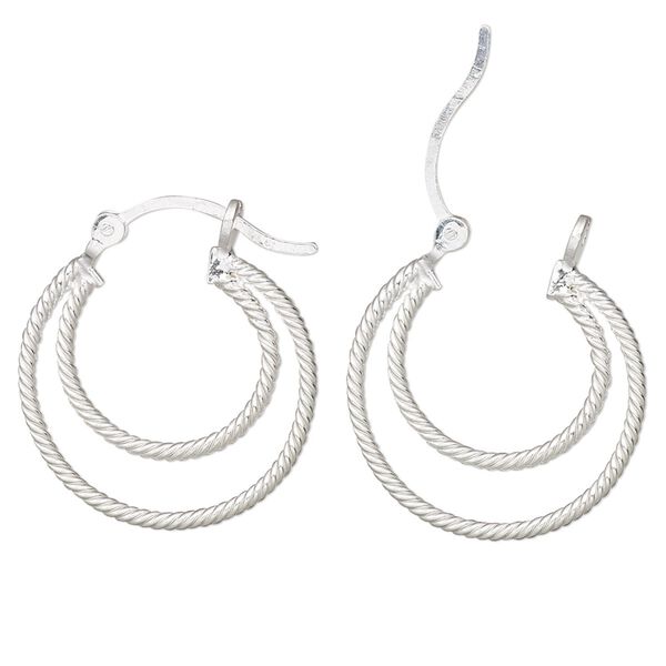 Earring, Create Compliments®, sterling silver, 22.5mm twisted double hoop with latch-back closure. Sold per pair. image number 0
